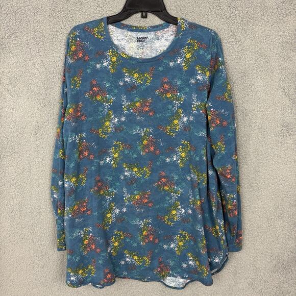 Lands End Long Sleeve T-Shirt Top Womens Plus 1X Multicolor Round Hem 16x - 18w - Picture 1 of 11